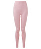 A pair of pink leggings with a seamless design and a fitted style, featuring a logo on the waistband.