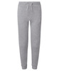 Grey joggers made from recycled materials, featuring an elastic waistband with drawstring and tapered cuffs.