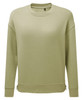 A light olive green sweatshirt with a relaxed fit, featuring a simple design and a subtle logo.