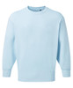 A light blue unisex sweatshirt with long sleeves and a round neckline. It features a logo on the front.