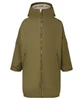 A green waterproof changing robe with a hood, featuring a zip front and side pockets. It has a soft inner lining.