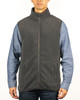 A grey full zip Arctic polar fleece vest worn over a blue long-sleeve shirt, featuring side pockets and a collar.