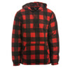 A comfy pullover hoodie featuring a red and black checkered pattern, with a front pocket and hoodie strings.