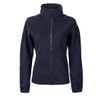 A full zip polar fleece jacket in navy blue with a high collar and zippered front. It features a logo on the chest.