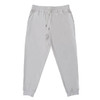 A pair of light grey jogger pants with an elastic waistband and pockets, featuring a small logo.