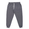 A pair of soft grey joggers featuring an elastic waistband and drawstring, with side pockets.