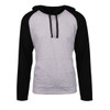 A yarn-dyed long sleeve knit hoodie in grey and black, featuring a hood and a front pocket. It has a logo.