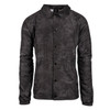 A black camouflage coaches jacket with long sleeves and a button-up front, featuring a logo on the collar.