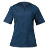 A navy blue Margherita tunic with short sleeves and two front pockets. It features a v-neck and a small chest pocket.