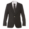 A black Vittorio Jacket featuring a single button and a classic lapel design, paired with a tie.