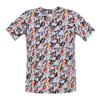 A multicoloured tunic featuring a playful pattern of various dog breeds against a white background.