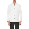 A white Pier Jacket with a high collar and gold-buttoned front, designed for a tailored fit.