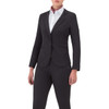 A black jacket featuring a tailored fit, with a single button closure, paired with tailored trousers and a white shirt.