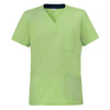 A green Giuliano tunic featuring a V-neck design and multiple pockets. The top has a contrasting navy neckline.