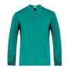 A turquoise tunic with a zip front and a chest pocket, featuring long sleeves and a simple design.