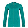 A teal tunic with a zip front, long sleeves, and two front pockets, featuring a small logo.
