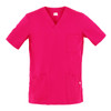 A pink Flavio Tunic featuring a v-neck design, a chest pocket, and two front pockets. It has a brand logo.
