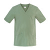 A light green Flavio Tunic, featuring short sleeves and a V-neck design, with two front pockets and a chest pocket.