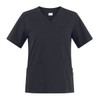 A black Sonia Tunic featuring a V-neck, short sleeves, and multiple pockets. It has a branding logo.