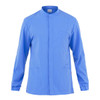 A blue Luca Tunic Jacket with a mandarin collar, long sleeves, and front pockets. It features a logo.