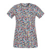 A tunic featuring an all-over print of colourful letters and numbers, with a round neckline and short sleeves.