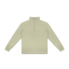 A light green unisex quarter zip jumper with long sleeves and a zip detail at the neck. It features a logo.