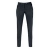 Tailored dark grey trousers with a slim fit and a button closure. The design features front pleats and a branding logo.