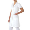 A white Marta lab coat with short sleeves and pockets, featuring a professional and polished design.