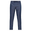 Navy blue pants with a tapered fit and an elastic waistband. Features pockets on the front.