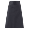 A dark grey apron featuring a single pocket and a smooth waistband, suitable for culinary activities.