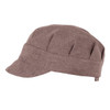 A brown Tommy Hat with a flat brim and pleated design, featuring a logo on the side.