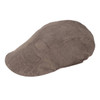 A brown cap with a smooth, suede-like texture and a rounded shape, featuring a logo on the side.