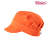 An orange Jerry Hat with a rounded top and a flat brim. Features a logo on the side.