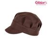 A brown hat with a rounded crown and a short brim. The product has a logo.