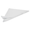A white triangular napkin folded in a stylish design, featuring a logo. Sold in a two-pack.