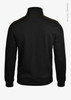 A black unisex sweatshirt featuring a high collar and a plain design, with a logo on the back.