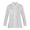 A white Alba Jacket featuring a stand collar and pearl buttons, designed for a stylish look.