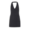 A black Bilbao apron featuring a V-neck design and two front pockets. It has a logo on the chest area.