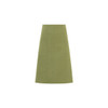 A green apron with a pocket and a simple design, featuring a branding element.