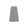 A grey apron with a pocket and a logo, featuring a simple and modern design.
