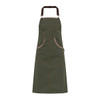 A green Naxos apron featuring a pocket and brown straps, suitable for various work settings.