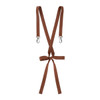 Brown apron braces with adjustable clips and a tie detail at the waist, designed for workwear use.