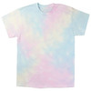 A pastel blue and pink tie-dye t-shirt featuring a soft cloud pattern. It has a casual, relaxed fit.