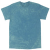 A Mineral Wash Tie Dye T-shirt in a faded blue colour, featuring a casual crew neck and short sleeves.