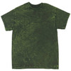 A Mineral Wash Tie Dye T-shirt in various shades of green, featuring a relaxed fit and a logo printed on the front.