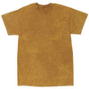 A mineral wash tie dye t-shirt in a golden yellow colour, featuring a crew neck and short sleeves.
