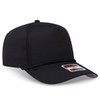 A black 5 panel mid-profile baseball cap with a braided detail and a small logo tag.