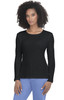 A black long-sleeve tee with a scoop neckline, featuring a subtle texture and a fitted style.