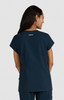 A navy top with short sleeves and a subtle logo detail on the back, designed for comfort and style.