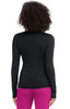 A black long-sleeve tee with a speckled pattern, worn with vibrant pink pants. The back view highlights the textured design.